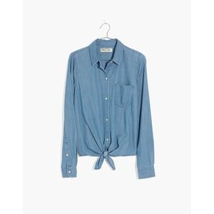 Madewell Womens Light Wash Chambray Tie Front Button Down Shirt K6262 Blue S